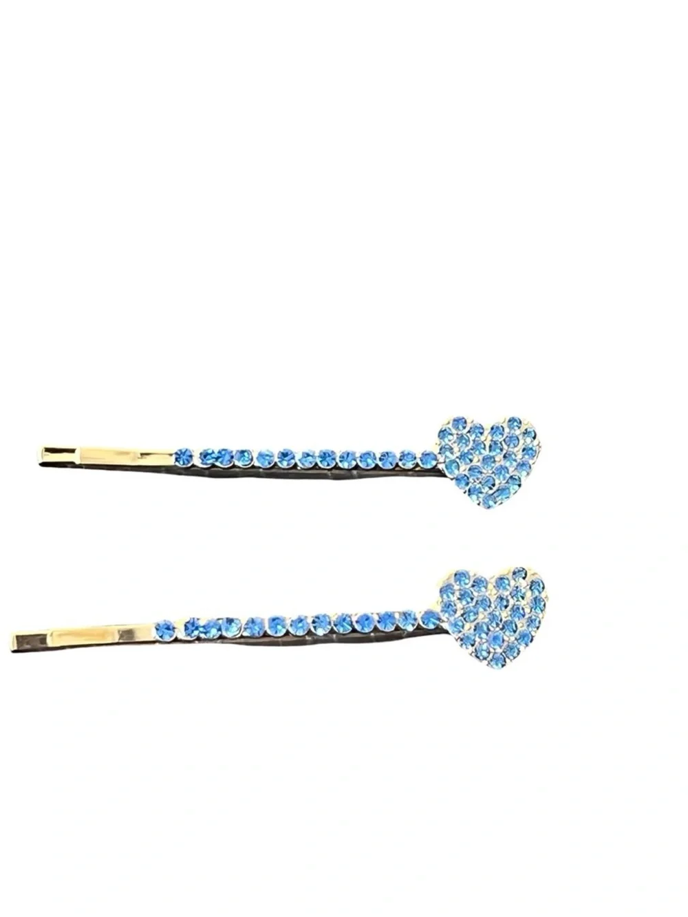Blue Crystal Rhinestone Heart Gold Hair Clips approx 2.5”FINAL PRICE DROP